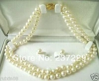 hot sell noble wholesale price fast shipping aaaa 7 8mm rare salt water pearl necklace earring set 18 a0516