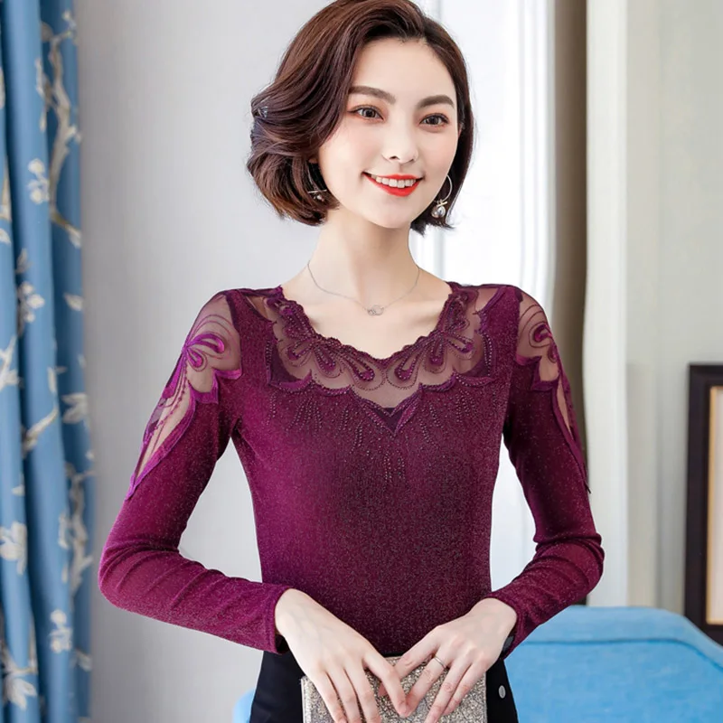 Женские Модные кружевные топы с цветочной вышивкой большие размеры S 4XL осенние