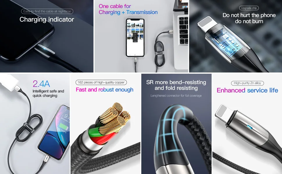 Baseus 2.4A Освещение USB кабель для iPhone Xs Max Xr X S 8 7 6 5S iPad кабель передачи данных для быстрой зарядки зарядное устройство шнур Кабели для мобильных телефонов