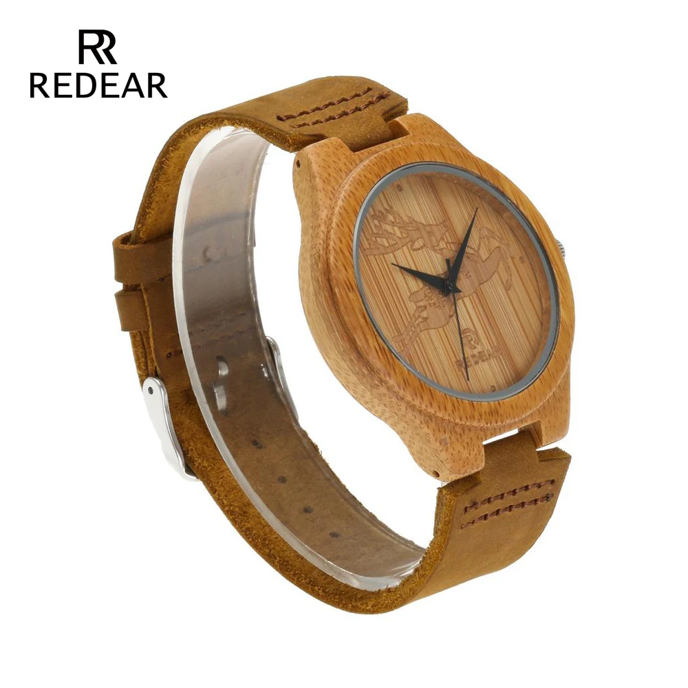 Часы REDEAR OEM His and Her в стиле оленя лося бамбуковые часы для мужчин роскошные кожаные