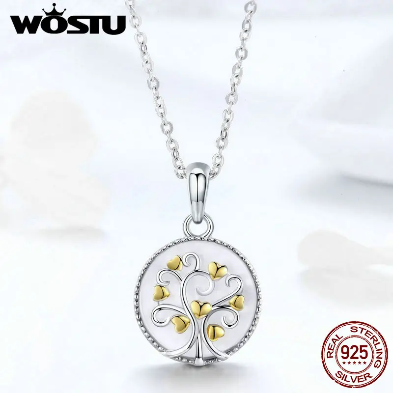 WOSTU, Новое поступление, 925 пробы, серебряный и золотой цвет, дерево жизни, кулон, ожерелье для женщин, роскошное ювелирное изделие, подарок FIN296