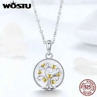 wostu new arrival 925 sterling silver gold color tree of life pendant necklace for women female luxury jewelry gift fin296