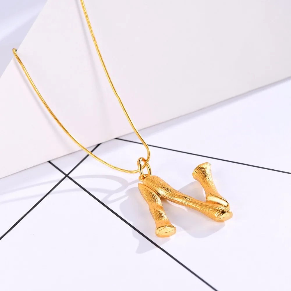 Бамбуковое ожерелье с надписью N цепочка под змею золотой алфавит ювелирное