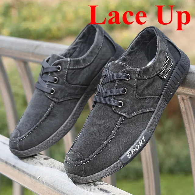 gray lace up Летние мужские кроссовки; Джинсовая парусиновая обувь; Лоферы без шнуровки; мужские кроссовки; повседневная обувь для вождения на плоской подошве; дышащая обувь; zapatos hombre - Цвет: gray lace up