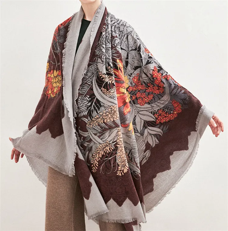 

super large 100%lambswool knit women fashion printed thick scarfs shawl pashmina small tassel 2color 135x200cm