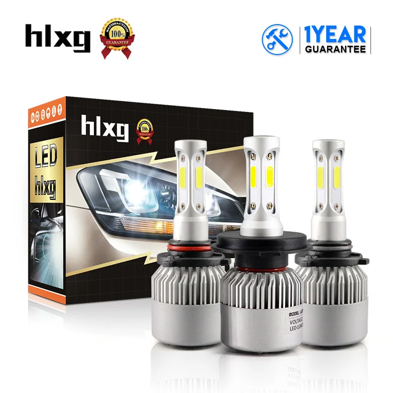 Hlxg H11 H4 H7 светодиодный 12В 3 сторонний чип COB 72 Вт 12000л/комплект H8 фонарь 6500 к белый 9005