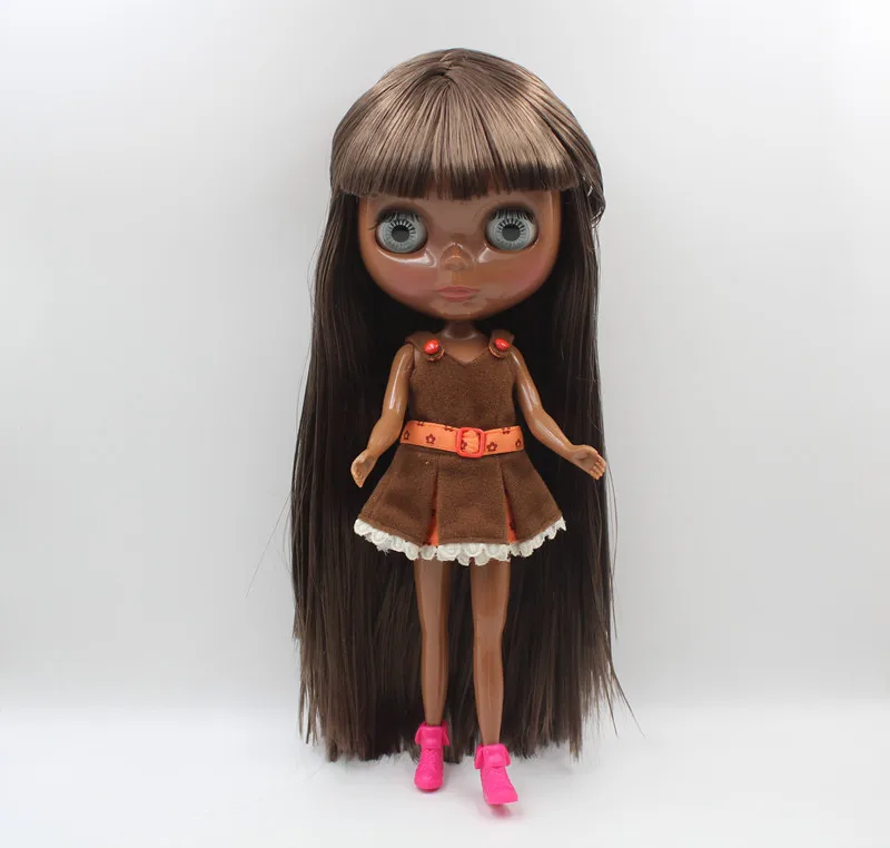 Кукла Blyth Blygirl глубокая черная кожа темно-коричневые челки прямые волосы новый