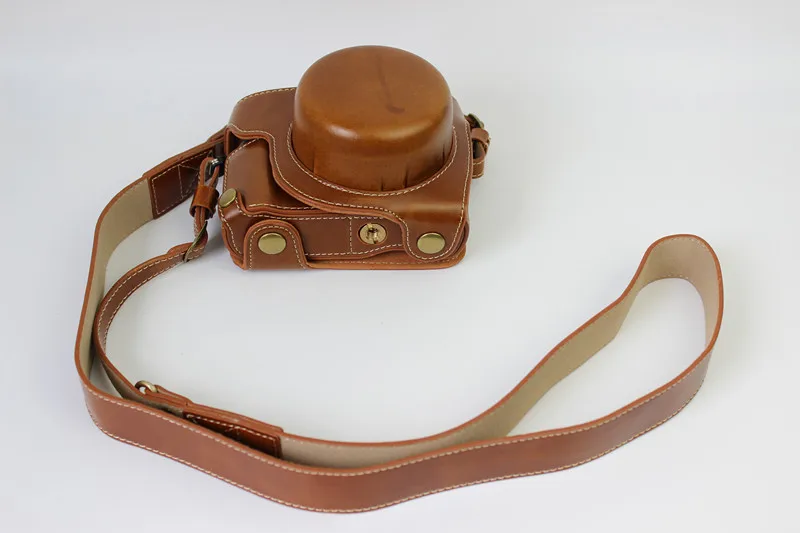 Коричневая Кожаная Портативный всего тела Камера чехол с ремешком Твердый для