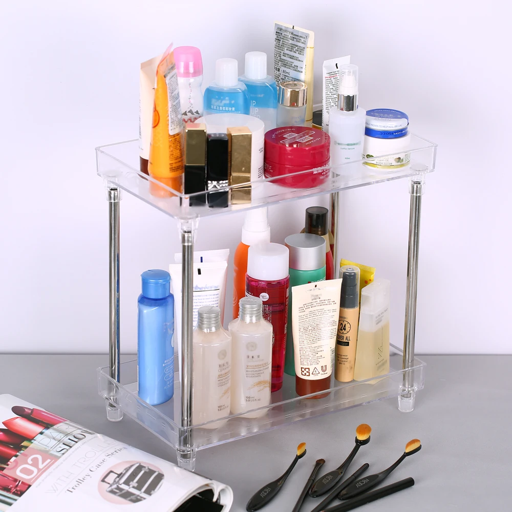 

Multi-functional 2-Tier Cosmetic Organizer Tray Storage Shelf Caddy Stand for Bathroom Vanity Countertop