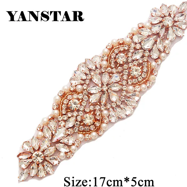 Стразы YANSTAR, 1 шт., аппликации для свадебного пояса, розовое золото, хрустальные бусины, пришивные стразы, аппликации, свадебные аксессуары - Цвет: 849Rosegold