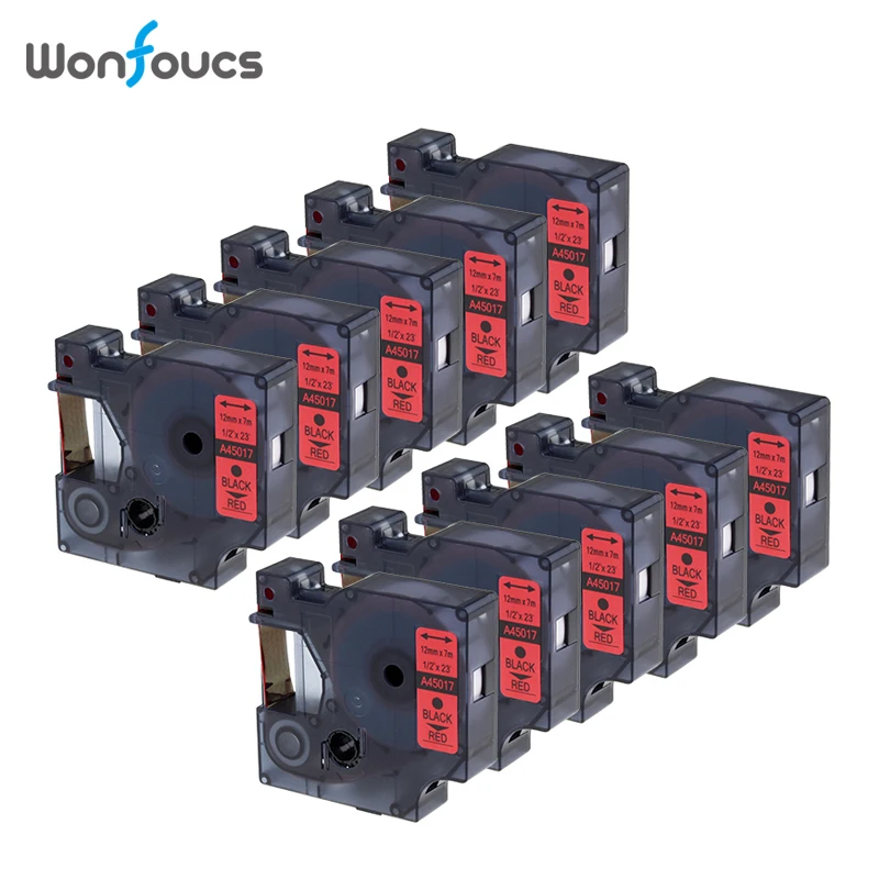 10 рулонов совместимый с DYMO D1 этикетки ленты 45017 S0720870 12 мм * 7 м черные на красных