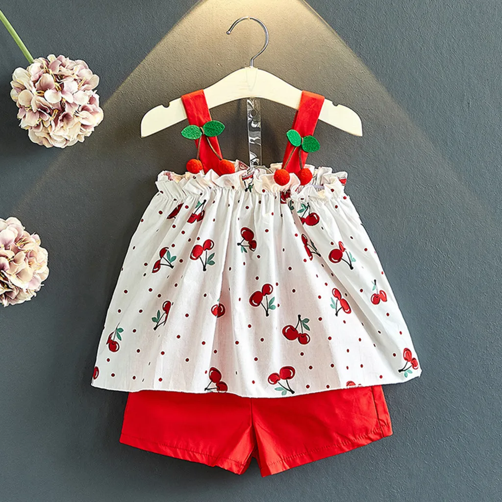2 шт. детский летний комплект из футболки и шортов с принтом вишни|Комплекты