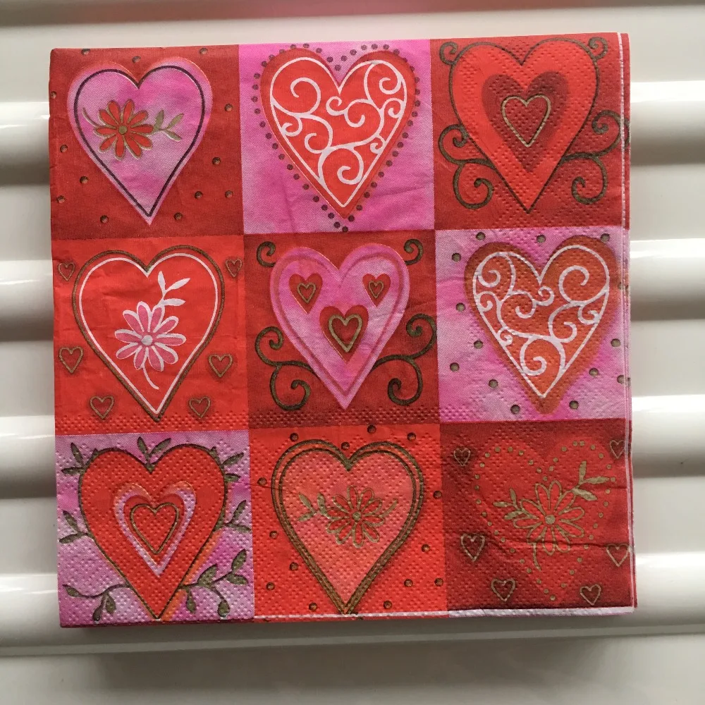 Decoupage Napkin paper red Wedding birthday party tissue elegant handkerchief print heart flower vintage servilletas decor 20 | Дом и сад