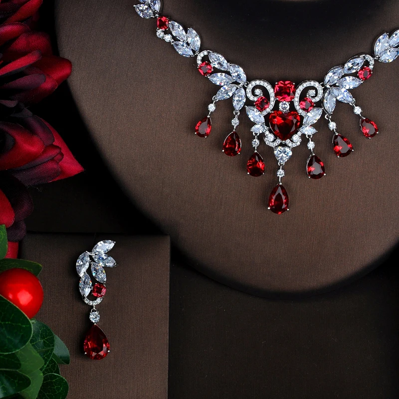 Женский Свадебный комплект украшений HIBRIDE красный цветок с фианитом класса