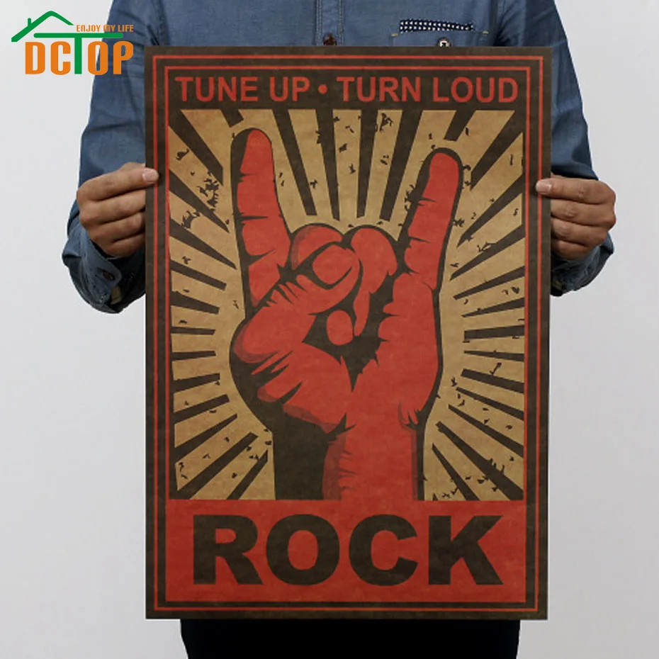 DCTOP Rock Tune Up Turn Loud Gesture плакат из крафт бумаги настенные декоративные наклейки
