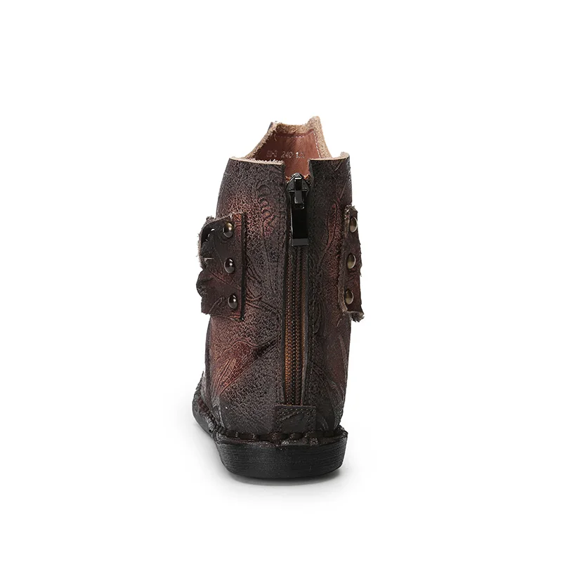

VALLU 2018 Genuine Leather Women Boots Tassel Handmade Vintage Comfortable Shoes Woman Flat Ankle Boots