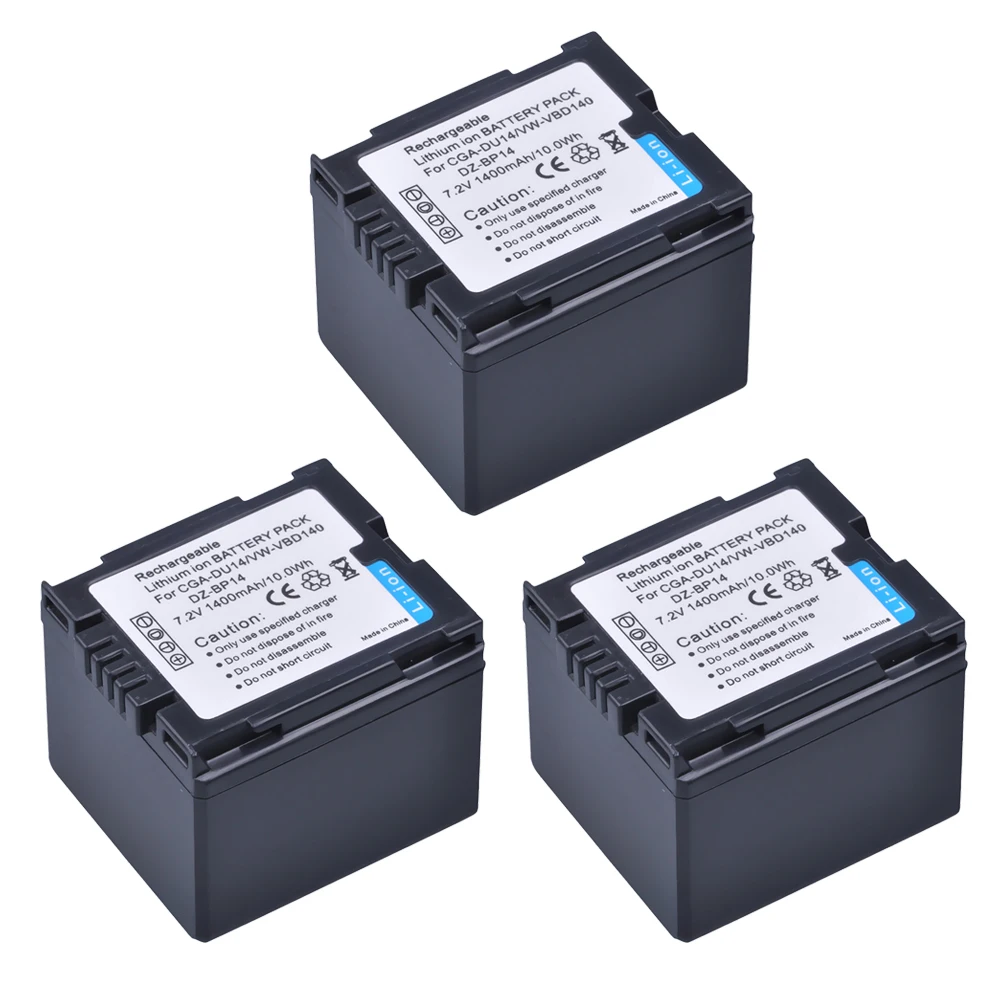 Батарея для камеры PowerTrust 3Pc 7 2 V 1400mAh CGA-DU14 CGA DU14 Panasonic DU06 DU07 NV-GS10/M50 VDR-M70 | Электроника