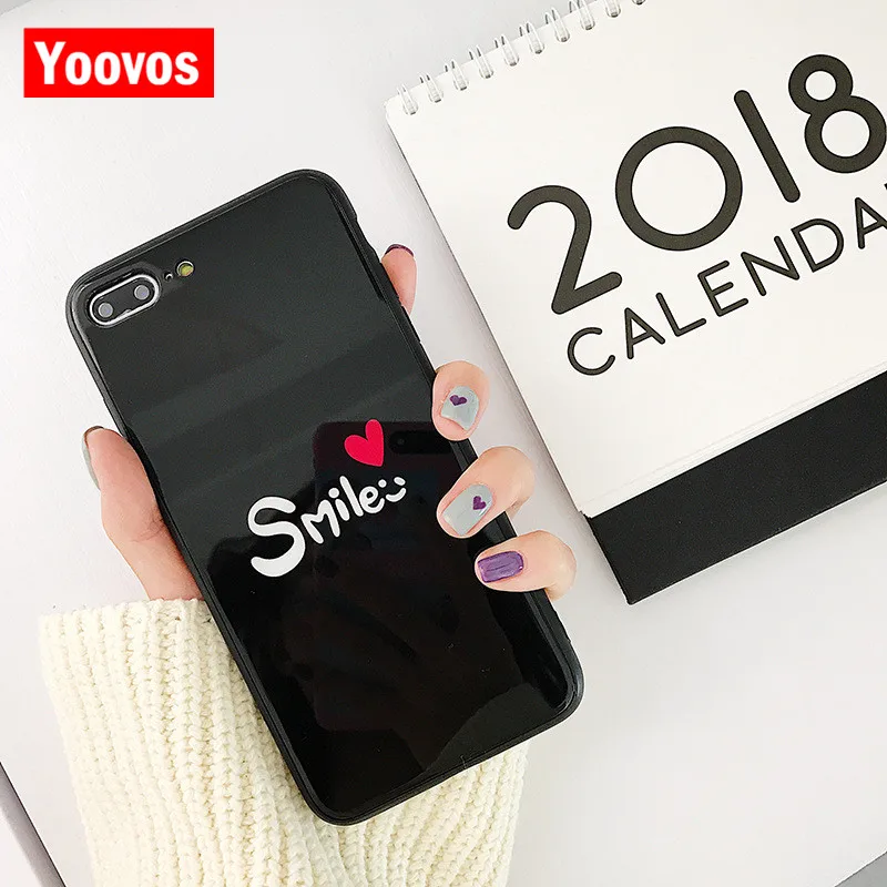 Yoovos любовника для Iphone 7 Чехол IPhone 6 S Plus 8 X Дело закаленное Стекло сзади и мягкой ТПУ