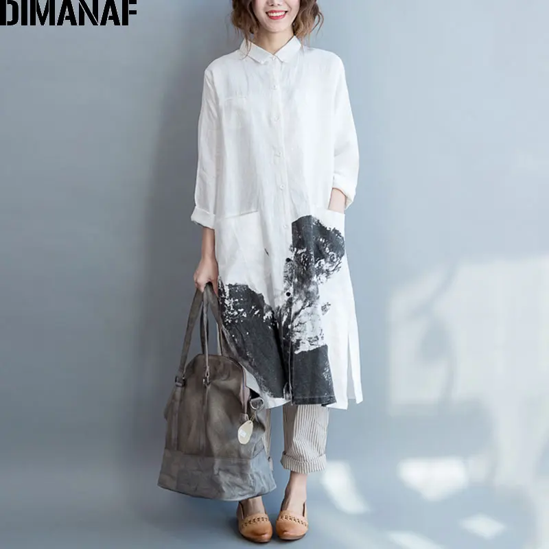 Женский винтажный кардиган DIMANAF свободный льняной Кардиган большого размера с