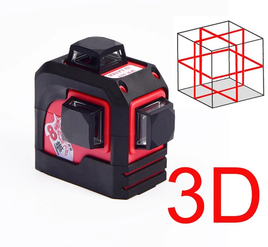 3D лазерный уровень с 12 линиями самонивелирующийся красной линией 360