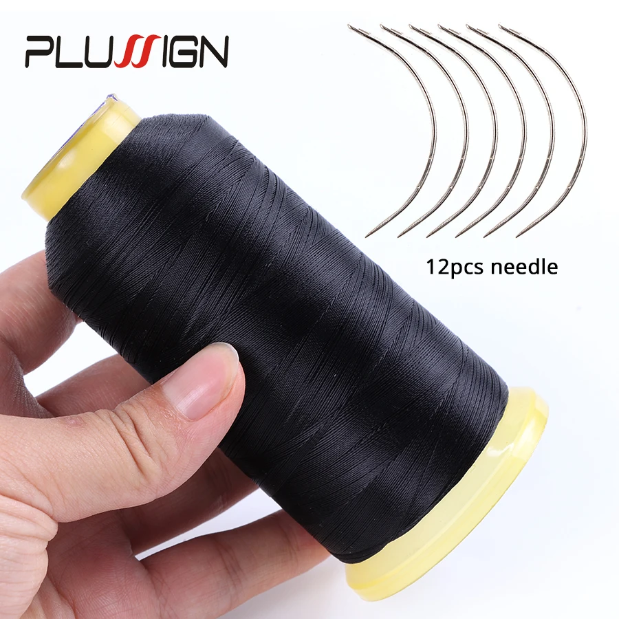 Plussign Supply Needle And Thread For Sew In Hair 12Pcs C Type Crochet Needle Black Weaving Threadfor Dreadlock Accessories