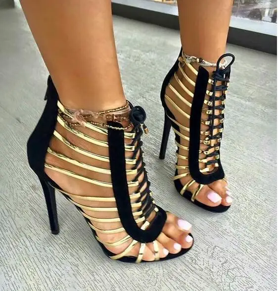 Сандалии в римском стиле пикантные босоножки на шнуровке высоком каблуке с