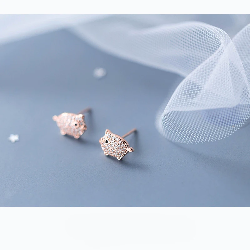 MloveAcc 100% Настоящее серебро 925 пробы серьги крошечные цвета розового золота свинка