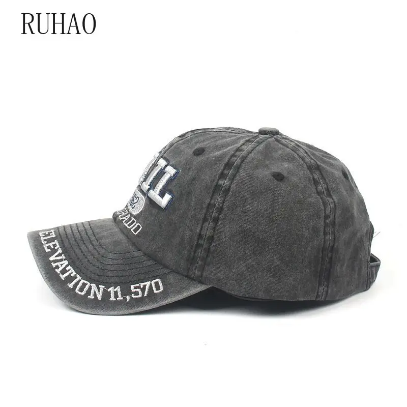 

RUHAO 100% washed cotton men baseball cap fitted cap snapback hat for women gorras casual casquette embroidery letter retro cap