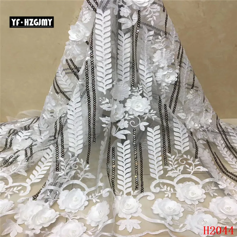 

YF HZGJMY2019 french african 3D flower exquisite beaded embroidery mesh sequins lace fabric tulle net lace for women dress A2044