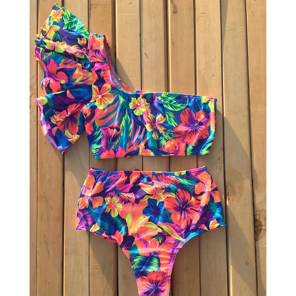 Женский купальник бикини Бразильский купальный костюм с цветочным принтом и