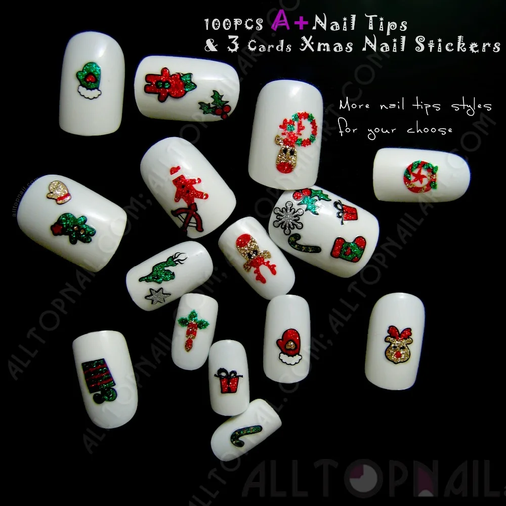 100 Стикеры для дизайна ногтей в салоне и 3 рождественские Рождественские 3D