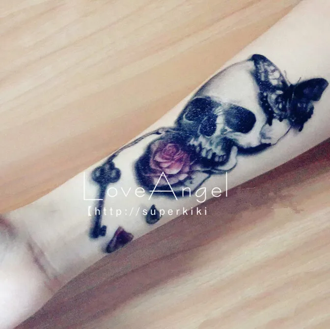 3 шт красочные бабочки Роза ключ дизайн большой временный стикер татуировки