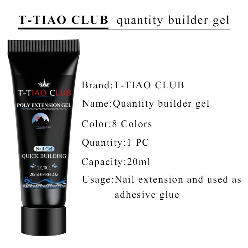 

T-TIAO CLUB 9pc/ set Poly Extension Builder UV Gel Kit Nail Art Pink Color Crystal UV Gel Slip Solution liquid Poly UV Gel