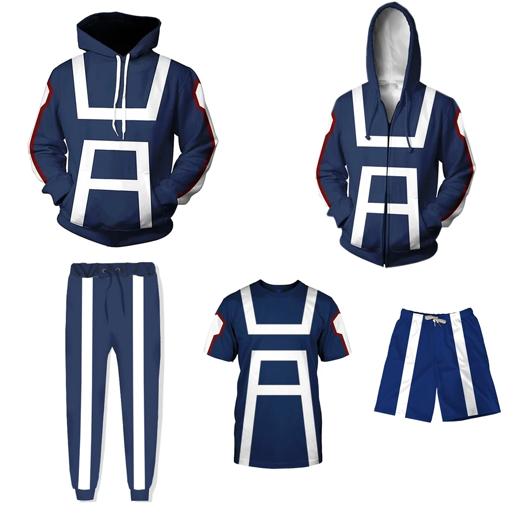 My Hero Academia Hoodie Jacket Cosplay Costume Men Women Sweatshirt Hoodies Gym School Uniforms Blue T-shirt Tops Pants Shorts