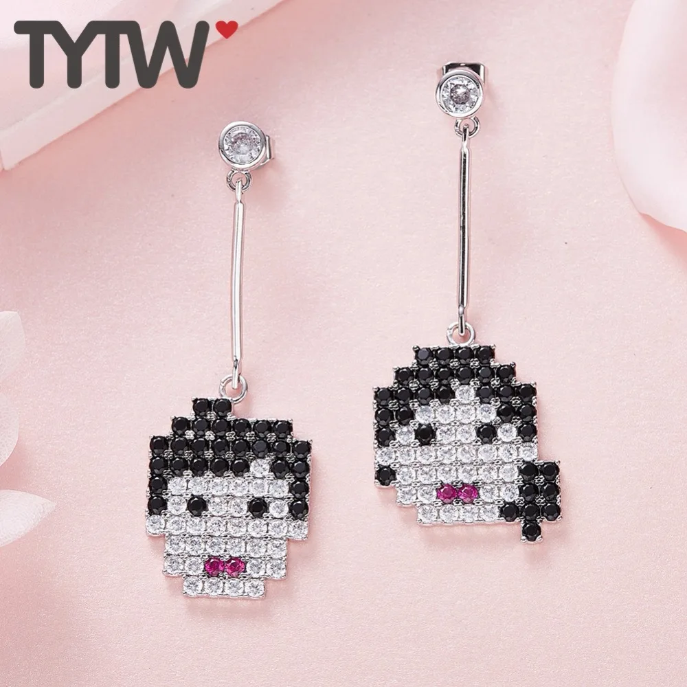 Женские серьги-гвоздики TYTW с цифрой ангела длинными смайликами белые черные