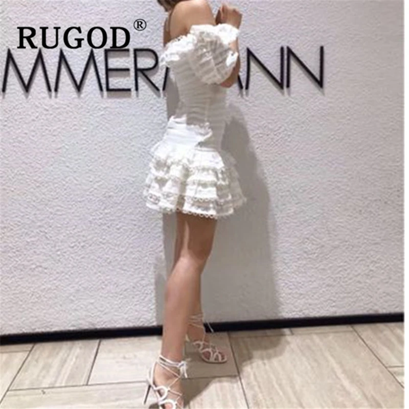 Женское вечернее платье RUGOD белое элегантное мини с пышными рукавами летнее