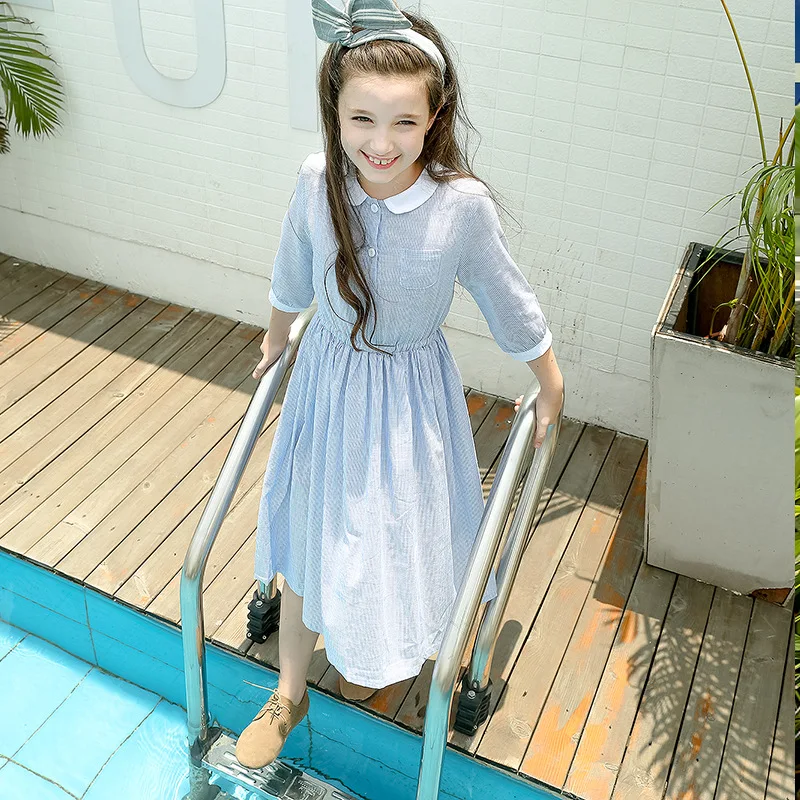 Платье для маленьких девочек летнее Хлопковое платье в полоску с коротким