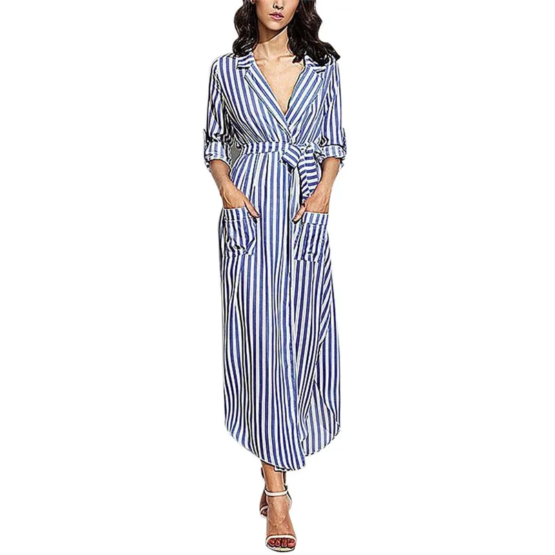 Женское зимнее платье в полоску повседневное Свободное с v образным вырезом