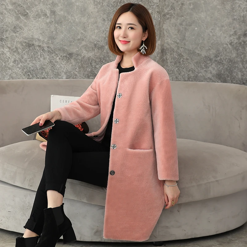 Женская овечья стриженый мех пальто Новинка 2019 длинная меховая Верхняя одежда