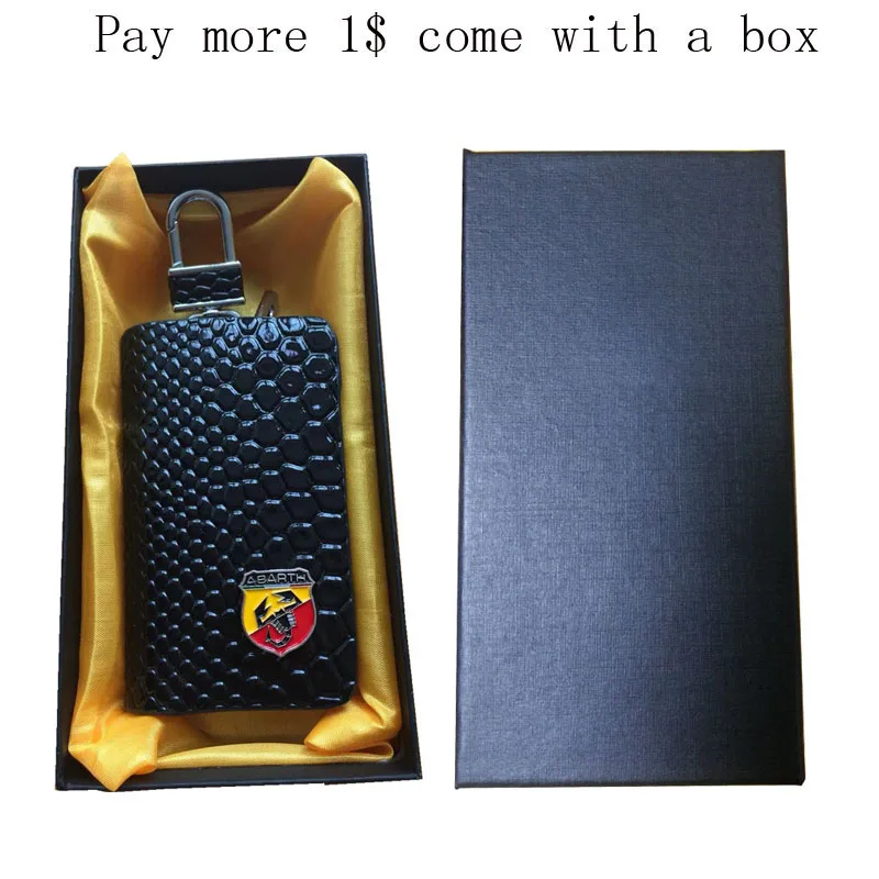 Black with box KUNBABY кожаный чехол для автомобильных ключей из змеиной кожи, чехол для ключей, кошелек для ключей Abarth - Название цвета: Black with box