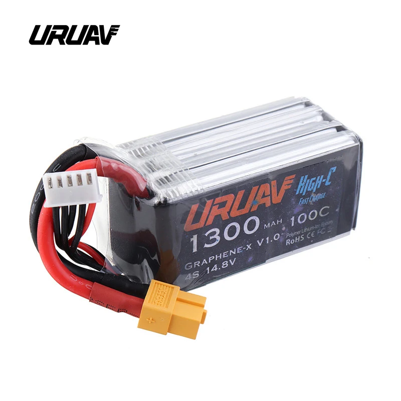 4 шт. URUAV Graphene-X Быстрая зарядка V1.0 4S 14 8 в 1300 мАч 100C Lipo батарея XT60 разъем для