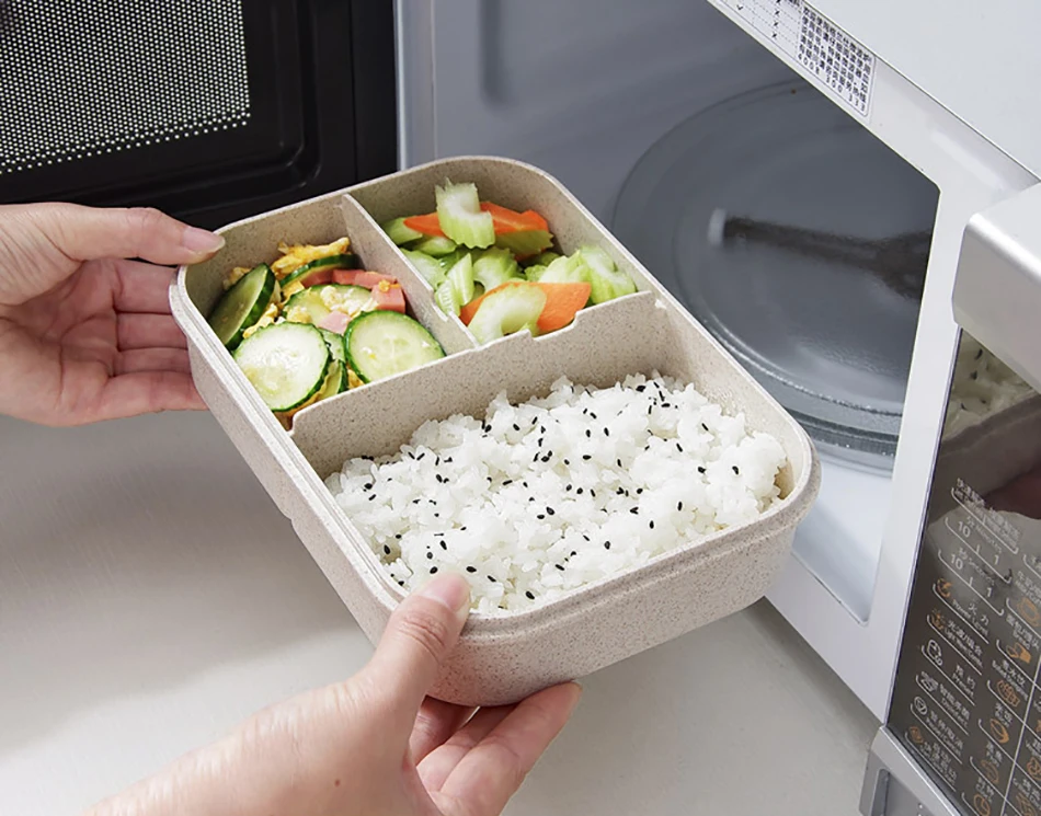 Baispo пшеничное волокно Ланч-бокс три отделения 1200 мл Герметичный пищевой контейнер для фруктов и овощей ёмкость портативный экологический студенческий Bento box