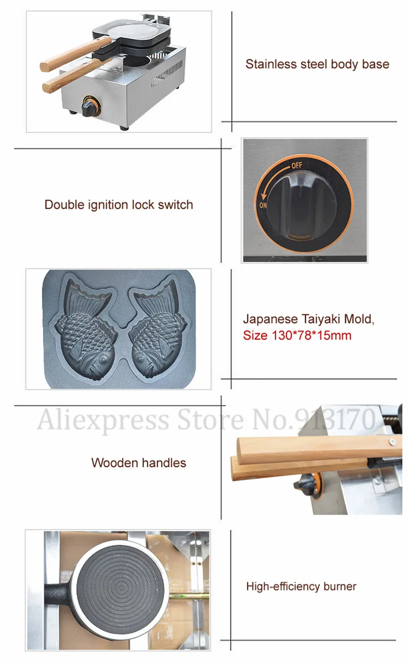 Антипригарная 2 формы рыба тайяки вафельница газовая рыба торт Taiyaki пекарь плита коммерческого использования деревянные ручки