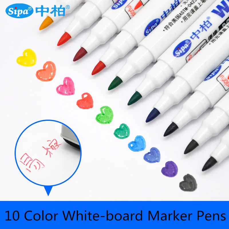 10 Color Whiteboard Marker pens erasable watercolor, Metal Glass Ceramic Children Office Drawing , 1mm Fine Piont