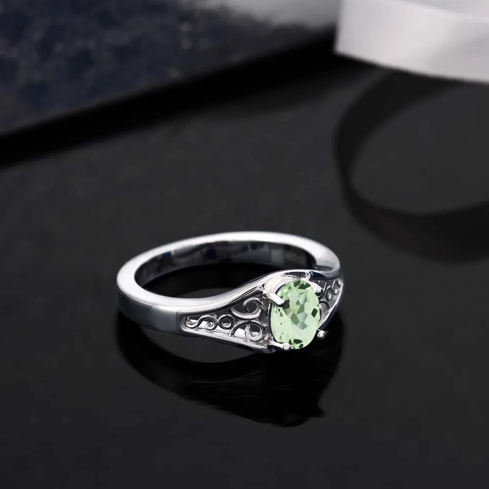 GemStoneKing 1.00 Ct Oval Green Amethyst 925 Sterling Silver Ring Fashion Dadies Mint Retro Women Engagement | Украшения и