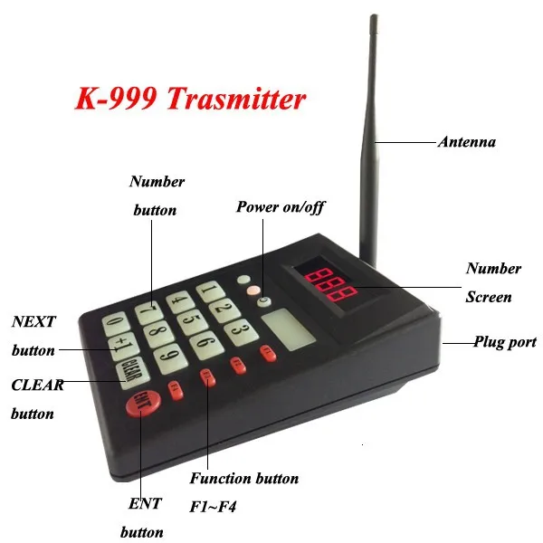 Guest Coaster Pager System Wireless Long Range Queue Call Equipment Including Keypad With Screen(1 display+2 transmitter keypad) |