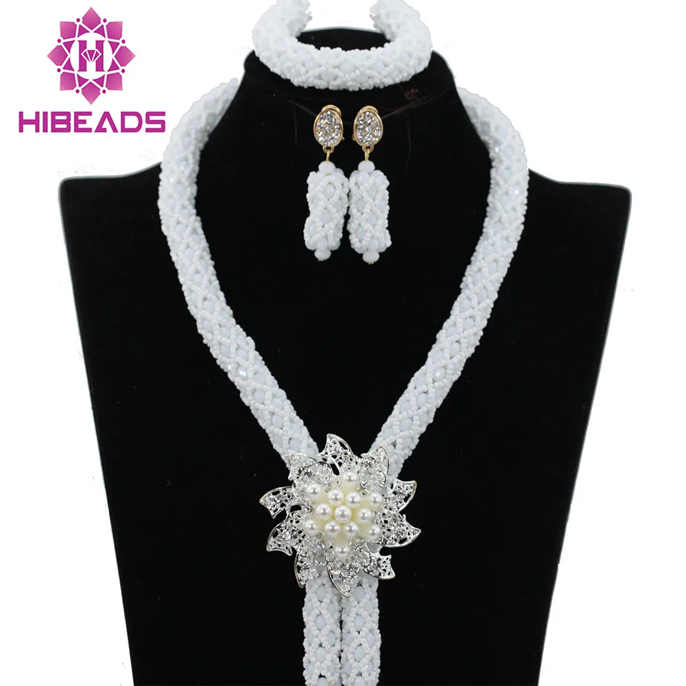 

Latest Choker Necklace for Women Party African Beads Jewelry Set White Nigerian Wedding Lace Jewelry Set Free Shipping ABK728
