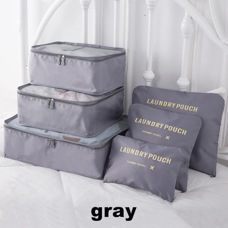 gray 6 шт./компл. туристические упаковка дорожные органайзеры сетки в мешке Чемодан Органайзер Упаковка куб Организатор для Костюмы N117 - Цвет: gray