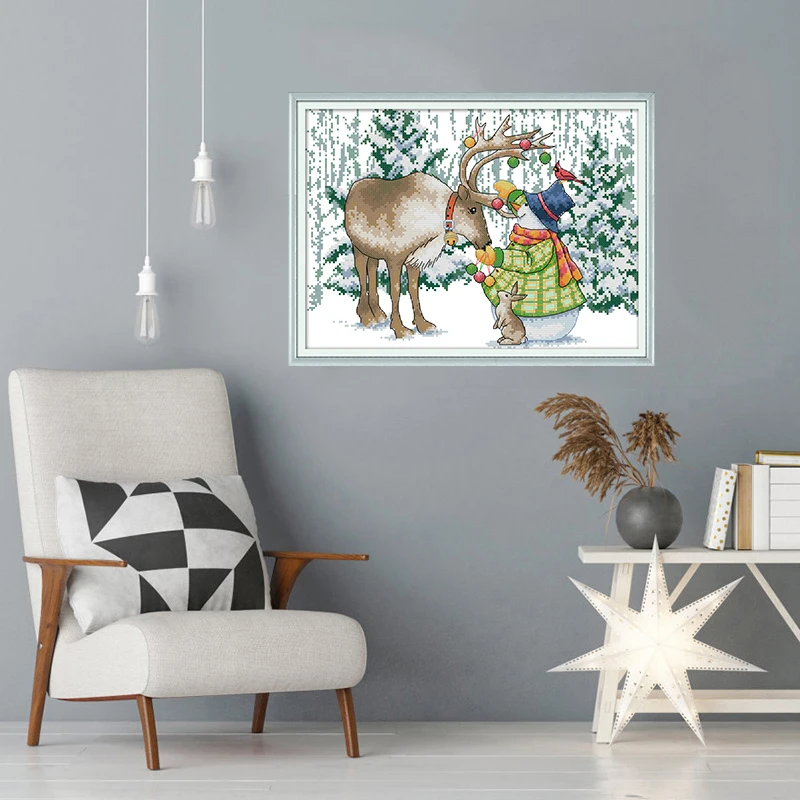 NKF новый набор вышивки крестиком лося и снеговика рукоделие DMC 11/14 CT DIY ручной