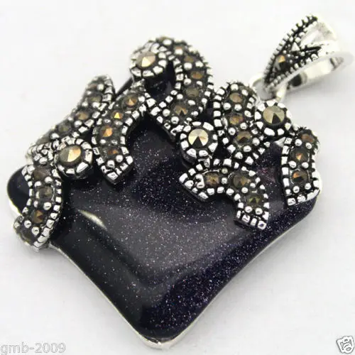 Подвеска из серебра 925 пробы и маркасита натуральный синий песчаник 20*20 мм |